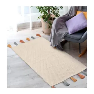 Simple Half White Super Durable Embroidered Best Selling Multiple Wash Large Area Rectangle 100% Cotton Luxury New Handmade Rugs