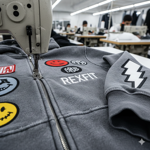 เสื้อฮู้ด Rexfit Sports สำหรับผู้ชาย แบบซิปเต็มตัว ดีไซน์ทำเก่า แต่งลายปักที่หน้าอก แขนเสื้อตัดสี สไตล์สตรีท ฮู้ดดี้ลำลองแบบมีซิป - Product Image 6