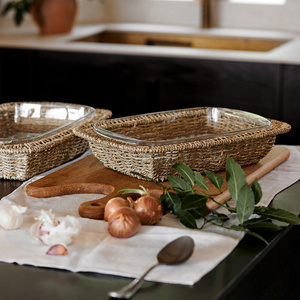 Bandeja Ecológica de Pasto Marino con Cristal en el Interior, Bandeja Artesanal para Espacios de Vida Modernos y Naturales, Decoración del Hogar - Product Image 2