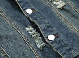 Veste en jean pour homme, veste en jean décontractée, déchirée, coupe ajustée, veste de camionneur extensible, manteau en jean décontracté classique - Product Image 5