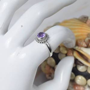 925 Sterling Silver Round Amethyst Ring Elegant Gemstone Ring February Birthstone Jewelry for Women - Product Image 2