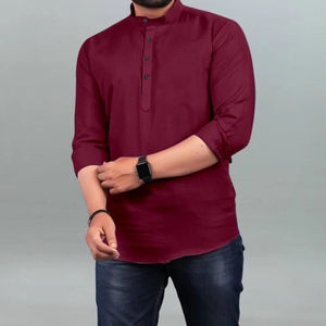 Kurta สไตล์วินเทจสำหรับผู้ชายสั้นมีสไตล์ชุดแบบดั้งเดิมสำหรับงานแต่งงานและงานปาร์ตี้พิมพ์ลายวาดด้วยมือในอินเดีย - Product Image 1