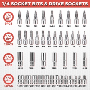 53-Piece <span class=keywords><strong>1</strong></span>/4 inch ổ đĩa Metric Bit Ổ cắm mở rộng thanh tự động sửa chữa hộ gia đình lưu trữ Ratchet cờ lê công cụ thiết lập - Product Image 5
