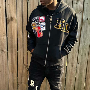 Patch Embroidery Autumn Men's Oversized <b>Hoodie</b> with Premium Cotton Fleece Custom <b>Stitched</b> Patch Design Bulk Fashion Production - Product Image 3