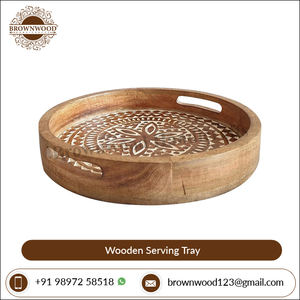 Plateau de service rond en bois de manguier antique finition blanche brûlée 10x10x2.5 pouces de qualité supérieure pour la décoration élégante de la maison ou du bureau - Product Image 5