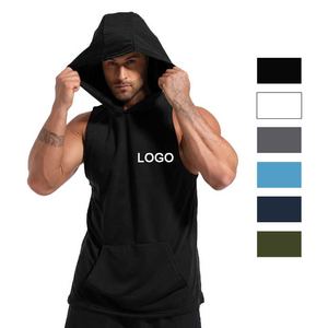 High Quality <b>Men</b> European Size <b>Men</b> Stringer Gym Tank Tops Pure Cotton Oem logo Sport Gym <b>Sleeveless</b> tank Top with Hood - Product Image 6