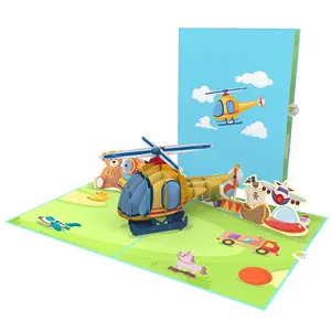 Lovely Kid Helicopter Pop Card Ecológico Best Seller Tarjeta OEM para niños Tarjeta 3D Papel hecho a mano Corte por láser