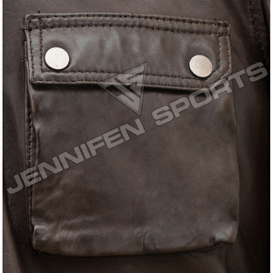 Blouson de moto en cuir de vache véritable pour homme, coupe-vent d'hiver, respirant, manches longues, doublure matelassée, plusieurs poches sur le devant, boutons - Product Image 3