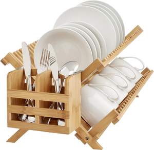 Porte-vaisselle Caddy en bambou naturel pour la cuisine, le bar, la salle à manger-Rangement moderne - Product Image 3