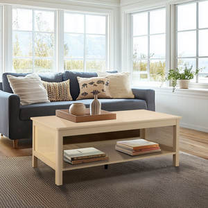 Mesa de centro de ratán estilo Wabi-Sabi de 2 niveles con almacenamiento abierto, muebles de sala de estar de roble Rectangular para entrada al hogar - Product Image 2