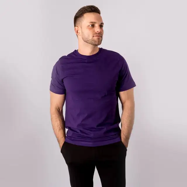 Men's Organic Basic Cotton Purple T-shirt Regular Fit Short Sleeve Premium Quality for Wholesale Trending Fashion 2023
