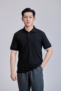 Camiseta de Manga Corta para Hombre FMF, Corte Regular, 200g, Tejido de Punto, 60% Algodón, 40% Poliéster |   Camisa informal negra con botones y cuello en contraste, suave - Product Image 5