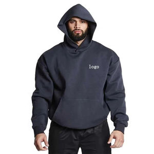 Sweat à capuche oversize pour homme 100% coton uni, imprimé sur mesure, design épais en polaire, coupe ample et courte, idéal pour l'hiver - Product Image 1