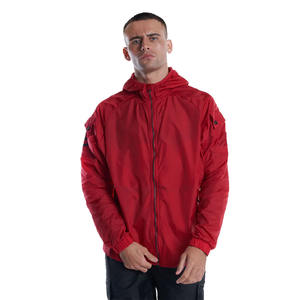 Veste coupe-vent surdimensionnée à fermeture éclair en nylon polyester mélangé rouge pour hommes de haute qualité fabriquée en usine avec capuche en toile - Product Image 1