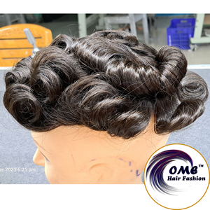 OME Men's Indian Remy Human Hair Toupee Silk Base Front Hair System Natural Hairline Bleached Knots 100% Density Light <b>Brown</b> - Product Image 4