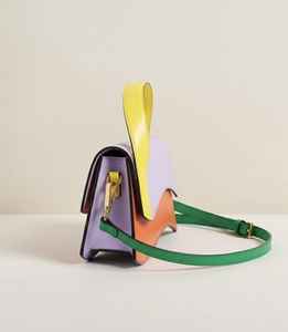 Sac à main vintage en cuir véritable pour femmes, couleur contrastée, violet orange, sac bandoulière, sac à main tendance, sac à main d'été, sac à main avec fermeture éclair - Product Image 2