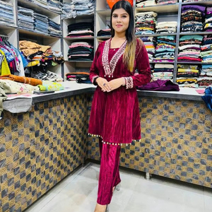 ชุด peplum กำมะหยี่ทำด้วยมือชุดผ้าไหม Co-Ord คลาสสิกชุดผ้าไหมปักแฟนซีสวยงามพร้อมด้านล่างชุด Co-Ord - Product Image 1