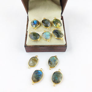 Gema labradorita Natural, tamaño de 14-18mm, forma libre, Plata de Ley 925, oro, Vermeil, juego de bisel curativo, conectores - Product Image 5