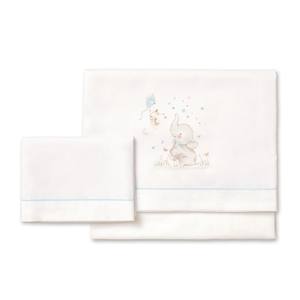 Juego de 3 Piezas de Ropa de Cama de Algodón 100% de Estilo Clásico para Cuna, Modelo Elefante, Sábana con Diseño Tejido - Product Image 1