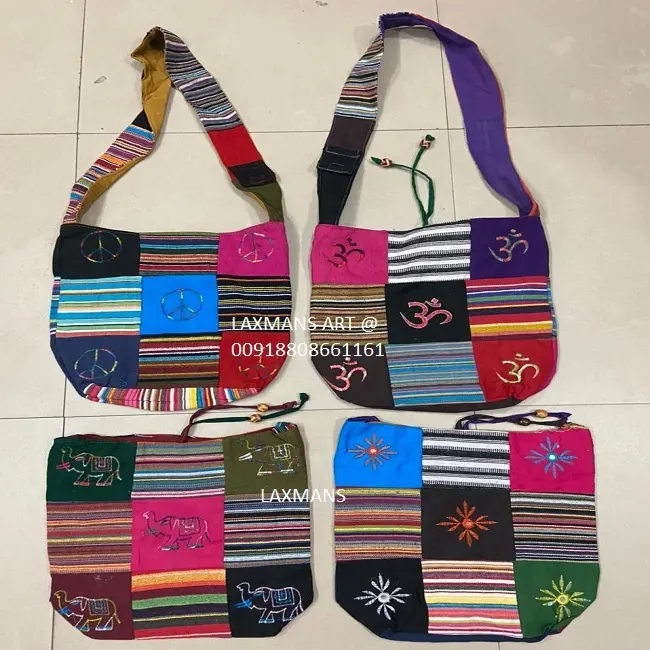 Bolsos de hombro de algodón con bordado de retazos, mezcla de diseños