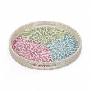 Plateau en nacre fait à la main, plateau de service décoratif, écologique, incrustation de coquillages naturels, maison, cuisine - Product Image 1