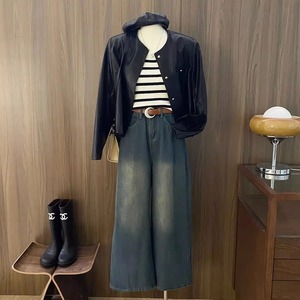 Veste en cuir d'agneau véritable souple pour homme, col coréen, style rétro, tempérament noir, veste classique, écologique, imperméable, coupe-vent - Product Image 5