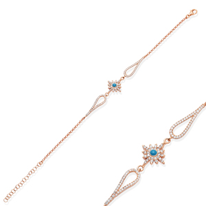 Flower Design Turquoise Clear Zircon Stone Shape <b>Charm</b> <b>Bracelet</b> Turkish Wholesale Handmade 925 Sterling <b>Silver</b> Women's Gift - Product Image 3