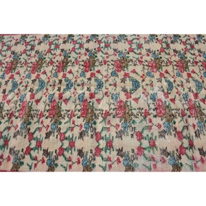Vintage <b>Wool</b> Turkish Rug 5.6x8.8 ft (170x269 Cm) <b>Red</b> Check Patchwork Design with Latex Backing - Product Image 5