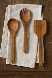 <b>Wooden</b> Spoons <b>Set</b> 9 Inch for Cooking, Serving Salad Stirring Soup Rice Non stick Heat Resistance Easy to Use by AYAANS - Product Image 6