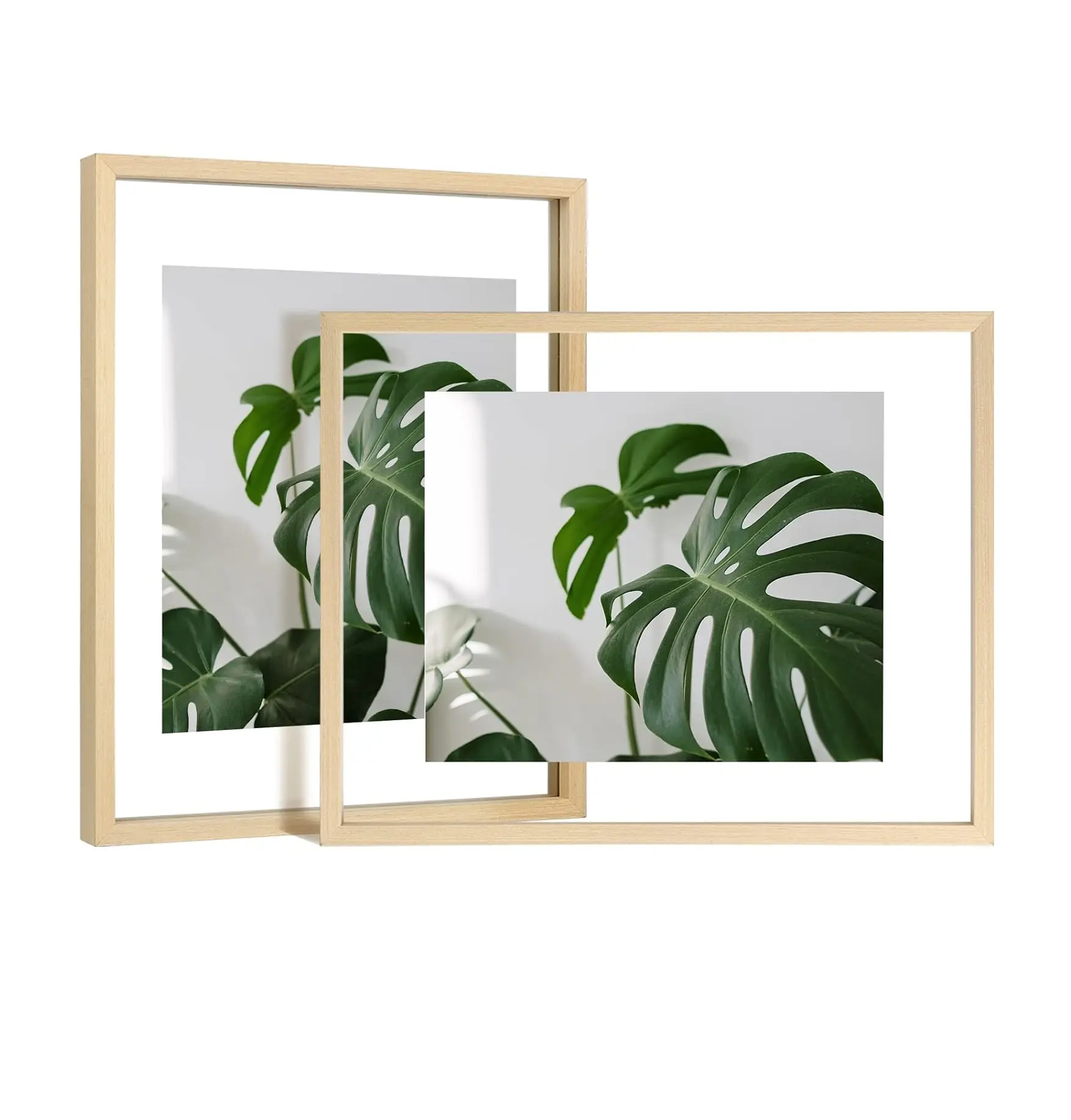 11x14 Set bingkai mengambang 2 bingkai foto kaca ganda terbuat dari tampilan kayu Solid ukuran apa pun foto hingga 11x14 pemasangan dinding