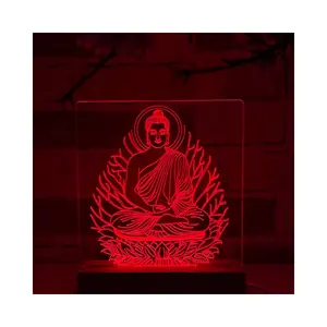 Boeddha Op Lotusbloem Nachtlampje Led Lamp Als Cadeau Voor Hem. 3d Illusie Led Lamp, Led Lichten Tafellamp