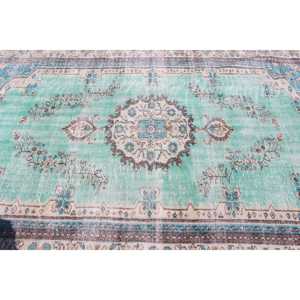 พรมวินเทจขนาด 5.4x8.7 ฟุต พรมตุรกีขนาดใหญ่ พรมขนสัตว์ลายดอกไม้สีน้ำเงินเขียว - Product Image 4
