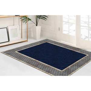 Navy Blue <b>Chenille</b> <b>Rug</b>: Geometric Modern Accent <b>Rug</b>,Nonwoven Soft <b>Rug</b> - Product Image 2