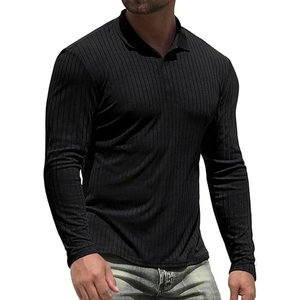 Camisetas de Manga Larga de Algodón para Hombre, Camisetas Polo de Alta Calidad, Camiseta a Rayas con Cuello en V Ajustada, Camisetas Superiores Masculinas - Product Image 2