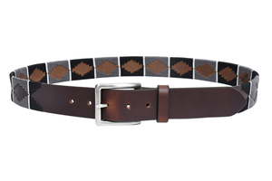 Cinturón de polo hecho a mano con patrón de tejido plateado y Negro Cuero Premium, hebilla vintage, accesorio de moda unisex | OEM disponible - Product Image 5