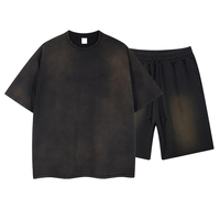 Ensemble T-shirt et short en coton respirant de qualité supérieure, manches courtes, lavage à l'acide minéral, T-shirt surdimensionné pour homme, survêtement pour homme