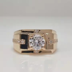 Bague de fiançailles pour homme en or jaune 14K coupe ronde originale Moissanite Bague de mariage gitane vintage, cadeau d'Halloween pour bague pour homme - Product Image 6