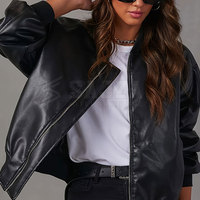 Blouson aviateur classique en cuir pour femme, respirant, tricoté, durable, avec fermeture éclair, pour toutes les saisons et les tenues quotidiennes