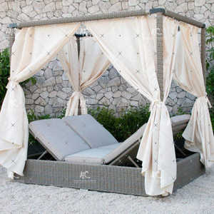 Double <b>Sun</b> <b>Lounger</b> with Canopy <b>Rattan</b> and Aluminum Frame for Outdoor Pool and Garden Furniture - Style 3 - Product Image 1