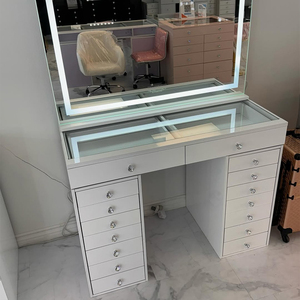 Table de maquillage pratique en panneaux de bois, montage facile, lumière <span class=keywords><strong>LED</strong></span> à luminosité réglable pour les marchés de détail, miroir de coiffeuse - Product Image 2