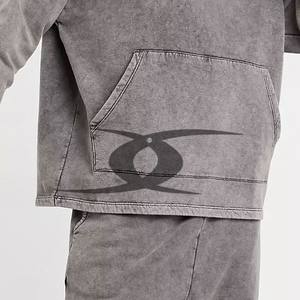 Survêtement vintage délavé à l'acide avec logo personnalisé lourd 100% coton ensemble de pantalons de survêtement à capuche zippés collection hiver grande taille - Product Image 6