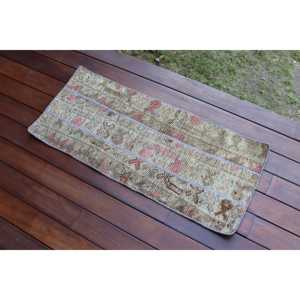 Turkish 1.3x3.2 ft Rug, Vintage Rug, <b>Brown</b> Striped <b>Wool</b> Rug - Product Image 3