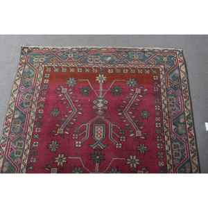 Turkish Vintage Rug, <b>Runner</b> 0.3x5.7 ft (8x175 cm) Rug, <b>Red</b> Floral Wool Rug - Product Image 4