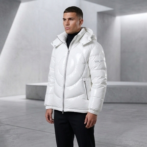 Veste d'hiver matelassée pour homme, à capuche, brillante, chaude, zippée, pour l'extérieur, avec coutures circulaires, OEM ODM, vente en gros - Product Image 2