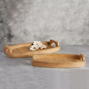 Plateau en bois nouveau Design élégant fait à la main pour la Table de fête à manger utiliser un plateau en bois pour tasse à thé servant un ensemble de 2 plateaux en bois - Product Image 1