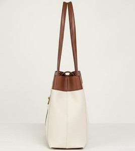 Two Tone Cream Brown Leather Candy Water Resistant Women's Luxury Tote <b>Bag</b> Shoulder Purse <b>Large</b> <b>Work</b> Handbag Gold Turn Lock - Product Image 4