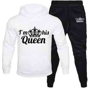 Couple <b>Sweater</b> Set Casual Two Piece King Queen Print Hoodie Men's and Women's Fashion Set Sweatpants Fashion Suits - Product Image 1