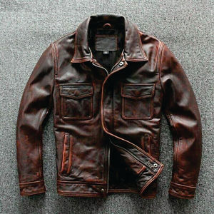 Veste de motard rétro pour homme sur mesure, lavage vintage, cuir de veau véritable, coupe slim surdimensionnée, col à revers, saison d'automne - Product Image 4