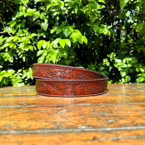 Premium Classic Western Floral Carved Genuine <b>Leather</b> <b>Belt</b> for Men Women Hand Distressed <b>Tooling</b> Party Wear Design - Product Image 4