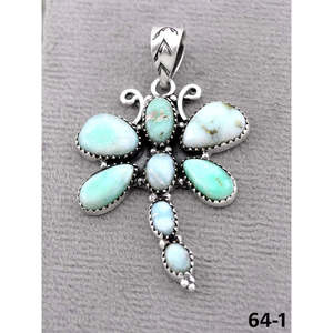 Pendentifs faits main Paloma et libellules en argent sterling avec incrustation de turquoise sertie en clos, style Southwest - Product Image 1